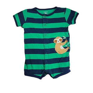 Carter's 12 Month Green Blue Striped Sloth Short Romper